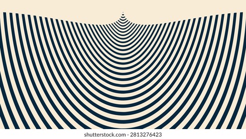 Dark Blue Curved Parallel Line Optical Abstract Funnel Pattern on Beige Background