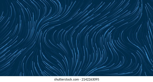 Dark Blue Curving, Vertically Flowing Striped Lines Pattern - Modern Style Futuristic Digitally Generated Abstract Background, Creative Design in Editable Vector Format