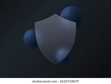 Dark blue cyber defense shield in glass morphism style.
