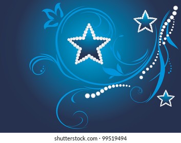 Dark blue decorative background with shining stars. Vector