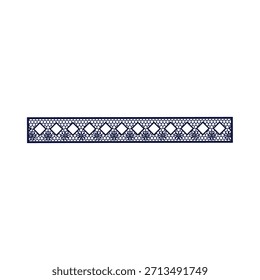 Borde decorativo de encaje azul oscuro con un patrón repetitivo de hexágonos, diamantes y Elementos florales estilizados, creando un diseño elegante y ornamental para un adorno Horizontal