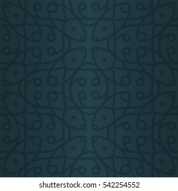 Dark blue decorative seamless pattern in biologic style. Shining, symmetrical design for web, textile, carpet or other purpose.