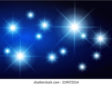 Dark blue Defocused Light, Flickering Lights, Vector abstract festive background with bokeh defocused lights. universe, galaxies, stars. 