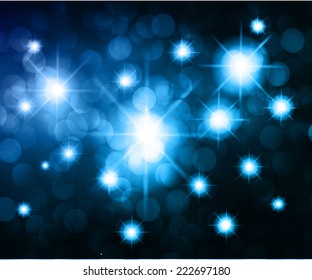 Dark blue Defocused Light, Flickering Lights, Vector abstract festive background with bokeh defocused lights. universe, galaxies, stars. 