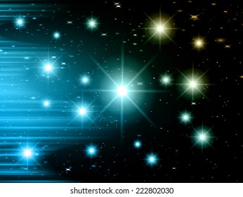 Dark blue Defocused Light, Flickering Lights, Vector abstract festive background with bokeh defocused lights. universe, galaxies, stars. 