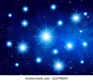 Dark blue Defocused Light, Flickering Lights, Vector abstract festive background with bokeh defocused lights. universe, galaxies, stars. 