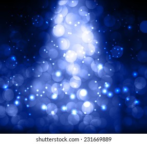 dark blue Defocused Light, Flickering Lights, Vector abstract festive background with bokeh defocused lights. 