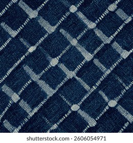 Dark blue denim fabric with small white squares, the background is white.  grunge lines ikat pattern, striped seamless pattern, Vector illustration background for print the paper.