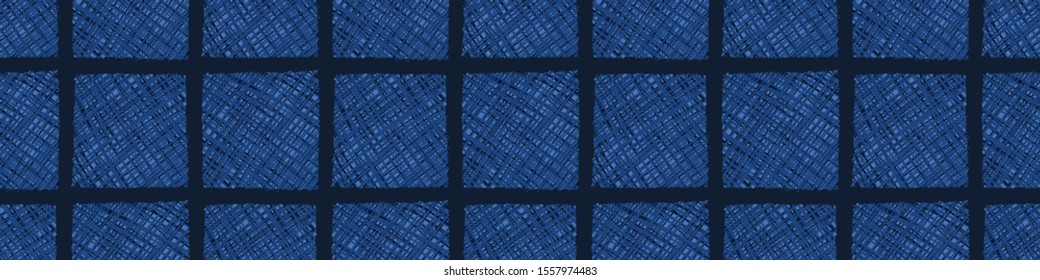 Dark Blue Denim Linen Vector Border Pattern. Heathered Marl Quilt Patchwork Effect. Woven Indigo Space Dyed Texture Banner Trim. Fabric Textile Background bordure Edging. Cotton Washi Tape EPS 10  