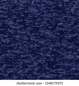 Dark Blue Denim Marl Melange Tweed Effect Vector Seamless Pattern. Heathered Denim Knitting Style. Indigo Space Dyed Texture Fabric Textile Background. Wool All Over Print with Water Feel. EPS 10 Tile