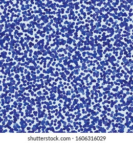 Dark blue denim organic dotty seamless pattern. Tiny ditsy painterly texture background. Vector watercolor overlapping circles all over print. Mottled blotched  indigo dye spatter on white backdrop. 