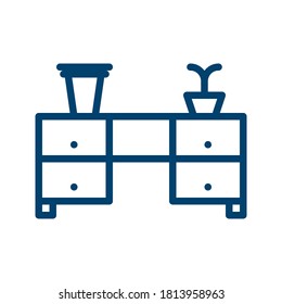 Dark Blue Desk Icon Design Isolated on White Background