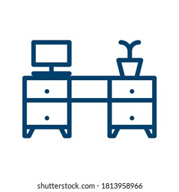 Dark Blue Desk Icon Design Isolated on White Background