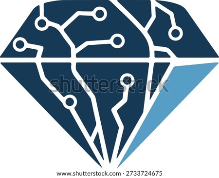 A dark blue diamond with a circuit board design and a light blue triangle on the bottom right, on a pure white background, in a tech-inspired style.