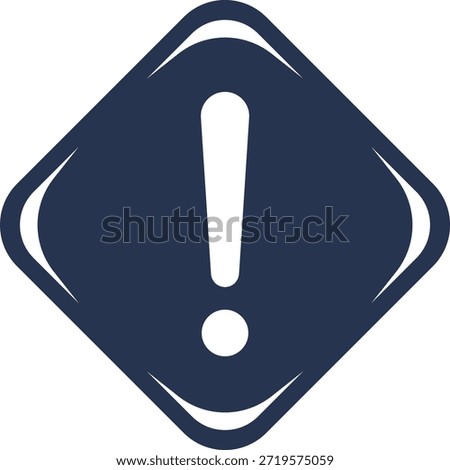 Dark blue diamond shape with white exclamation mark symbol warning alert