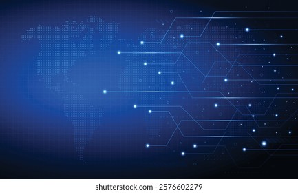 Dark Blue digital Global network technology with line big data background.abstract lines with dots shiny circuit concept business design