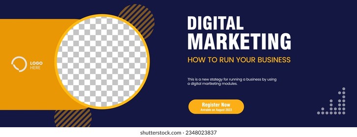 dark blue digital marketing concept banner, sign, use in Growing your business banner