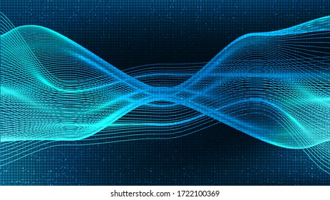 Dark Blue Digital Sound Wave und Erdbeben Wave Konzept, Design for Music Studio and Science, Vector Illustration.