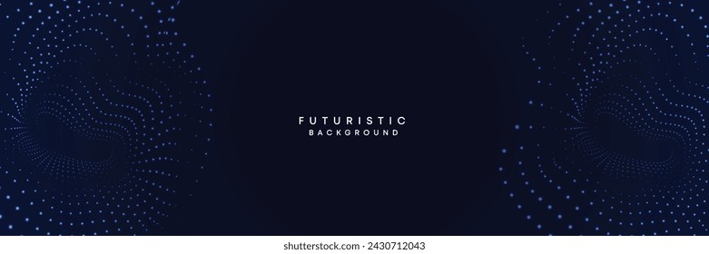 Dunkelblaue digitale Technologie Banner Gradient Web Hintergrund. Blaue abstrakte Wellenlinien und Halbtonkreise Rahmen glühende geometrische diagonale Muster Business Hintergrund für Broschüre, Cover, Kopfzeile