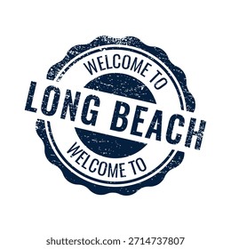 Texto de sello angustiado azul oscuro Bienvenido a Long Beach California beach