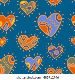 dark blue doodle vector seamless pattern with hearts 
