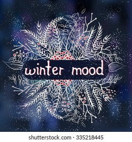 Dark blue doodle winter card illustration