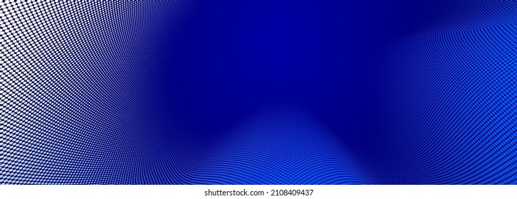 Dark blue dots in 3D perspective vector abstract background, multimedia internet information theme, wave stream of science technology or business blank template for ads.