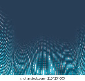 Puntos azules oscuros en el fondo abstracto del vector de perspectiva 3D, tema de información multimedia de Internet, flujo de ondas de tecnología científica o plantilla en blanco de negocios para anuncios.