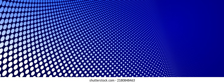 Dark blue dots in 3D perspective vector abstract background, multimedia internet information theme, wave stream of science technology or business blank template for ads.