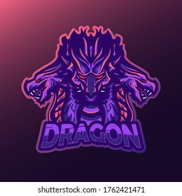 Dark Blue Dragon mascot logo esports with three head