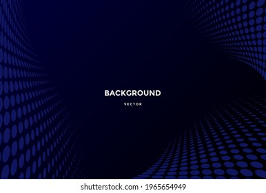 Dark Blue Dynamic Abstract Vector Background with Wave Dots Pattern. Trendy 3d cover of business presentation banner for sale event night party. Fast moving soft shadow dots