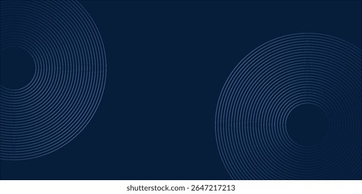 Fundo de vetor abstrato dinâmico azul escuro com linhas diagonais. Capa de banner de apresentação 3d para festa à noite do evento de vendas. Círculos em movimento rápido, linhas de ondas suaves e linhas de decoração. Pe 10