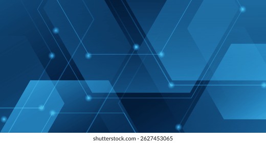 Dark blue dynamic gradient abstract 3D background with shadow and light. Hexagonal pattern overlay shapes. Cool design. Eps10 vector