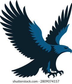 Dark blue eagle in flight bird flying wings