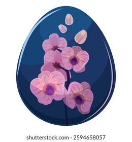 Dark blue egg with bold pink orchid, striking contrast for modern Easter designs