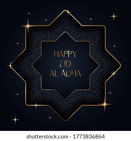 Dark blue Eid al adha greeting card with gold effect banner background. vector illustration eps10.