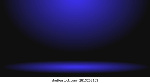 Dark Blue Empty Studio Backdrop With Soft Spotlight
