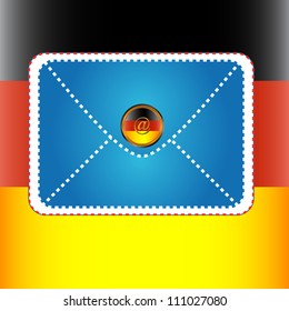 Dark blue envelope against a flag of Germany