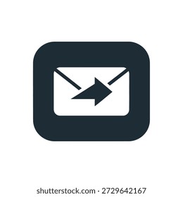 Dark blue envelope with outgoing arrow symbol on transparent grid background, modern UI element.