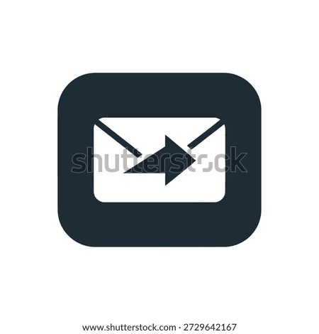 Dark blue envelope with outgoing arrow symbol on transparent grid background, modern UI element.