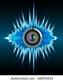 dark blue eyeball future technology, security concept background. vector. Light Technology background for computer graphic website internet business. circuit. colorful eye