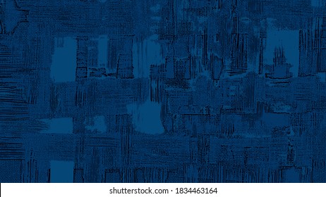 Tela azul oscuro, trazos de eclosión vectorial sobre lienzo. Aceite, conjunto de textura de pintura acrílica. Grungy abstract fondos, patrón de denim dibujado a mano