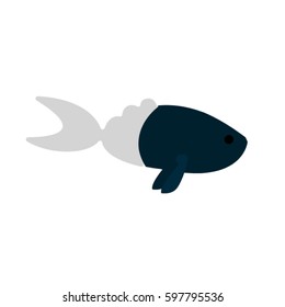 Dark blue fish with a gray-white tail isolated on a white background. Inhabits the sea and aquariums. Vector illustration of a flat style