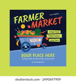 Dark Blue Flat Design Farmer Market Social Media Post