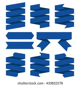 Dark Blue flat ribbon set on isolated background for promotion
