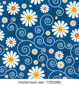 Dark blue floral pattern with white flowers (vector)
