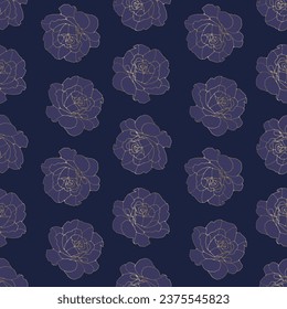 Dark blue floral seamless pattern with golden roses. Vector pattern for design of clothes, covers, wallpapers, various backgrounds and wrapping paper.