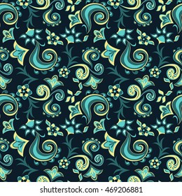 dark blue floral seamless pattern