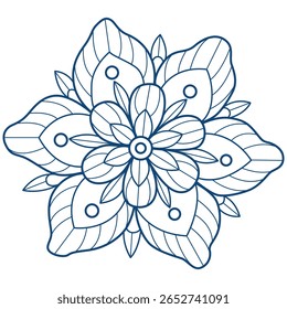 Dibujado a mano azul oscuro del patrón de la flor para el libro para colorear adulto