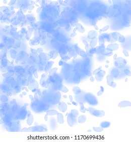 Dark blue flower petals falling down. Remarkable romantic flowers gradient. Flying petal on white square background. Love, romance concept. Classy wedding invitation.